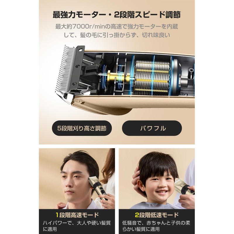 バリカン 電動バリカン 散髪用 バリカン メンズ 3.5時間連続使用 2段階変速 5段階刈り高さ 8種類アタッチメント ヘアーカッター