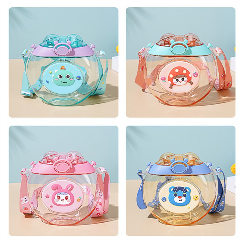 Donut Shaped Water Bottle Kids Cute Cartoon Plastic Portable Straw