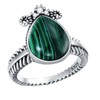 Plesitep Pear Malachite Ring 925 Sterling Silver Malachite Stone Ring