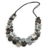 Avalaya Multistrand Black/Grey Shell Long Necklace with Black Cotton Cords/
