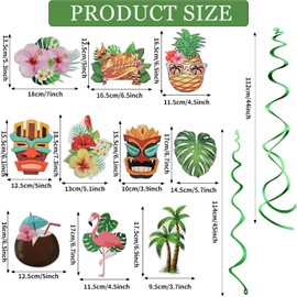 QOOWFEANIG 30pcs Aloha Party Decorations Hawaiian Hanging Swirls Tropical Summer Tiki Party Decorations Flower Palm Flamingo Sign Foil Ceiling Hawaiian Decor Beach Hawaiian Party Supplies