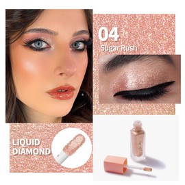 Oulac Liquid Glitter Eyeshadow – Pink Eyeshadow Shimmer Eyeshadow & Eyeliner | Sheer Warm Beige with Lime and Pink Sparkle, Christmas Eye Make-up, Crease Resistant, Vegan, 5.4g, Sugar Rush (04)