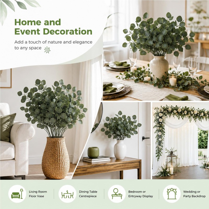 Artificial Eucalyptus Stems 6 Pcs, 90cm Fake Eucalyptus Stems and