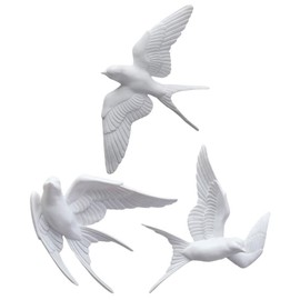 YARNOW Bird Figurine 3Pcs Resin Sparrows Swallows Dove White Decor for Bathroom Livingroom Garden Wall