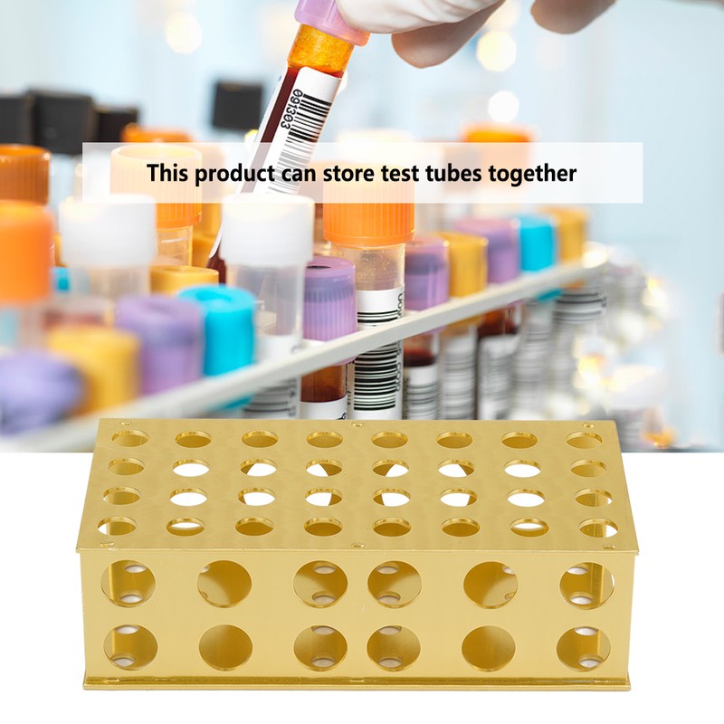 Golden Aluminum Test Tube Rack Holder Stand 8*12.3*18*30mm Hole Diameter