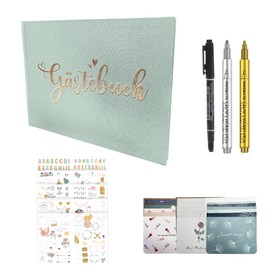 Wedding Guest Book & 266 Wedding Stickers 18 Wedding Cards with Envelopes and 3 Pens Wedding Book 23 x 17 cm Wedding Guest Book Blank with 72 Sheets for Bride and Groom Memories, Wedding Decoration
