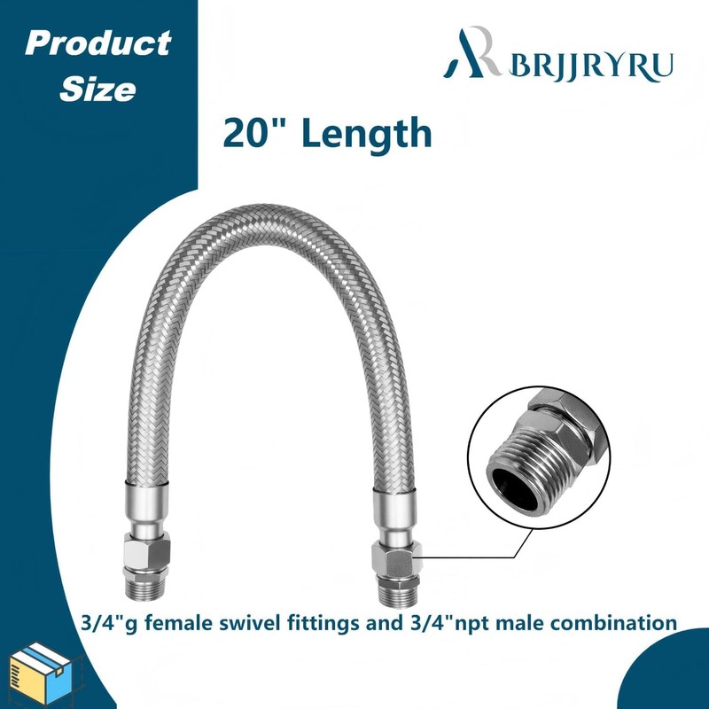 Industrial-Grade Stainless Steel 3/4" Compressor Jumper Hose, 3/4" NPT male，20"