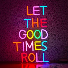 JLEWUINH Let The Good Times Roll Neon Sign Good Times Sign Neon Light for Wedding Decor Colorful Words Led Light Sign for Bedroom Bar Party Wall Decor Dimmable 16.5 * 10.6 In Neon Sign