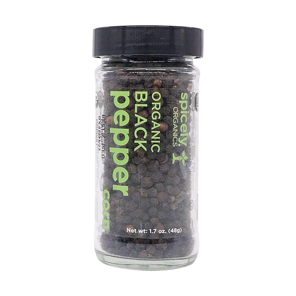Spicely Organic Peppercorn Black Whole 1.70 Ounce Jar Certified Gluten Free