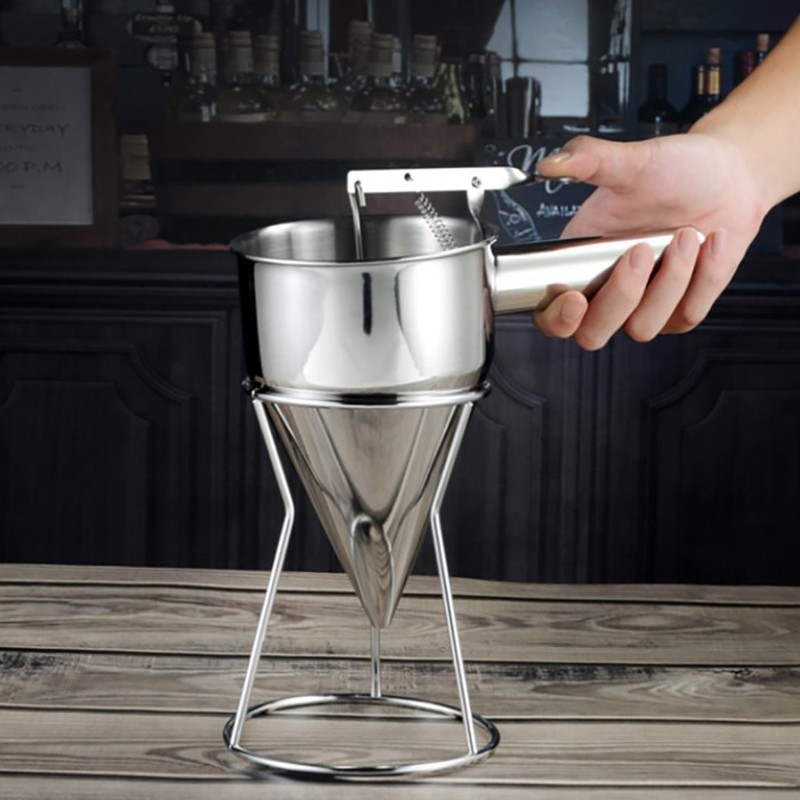 Stainless Steel Piston Funnel with Stand Kitchen Baking Funnel Batter