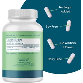 BESTVITE Vitamin D 2000 IU (240 Capsules) - No Stearates - Non GMO - Gluten Free