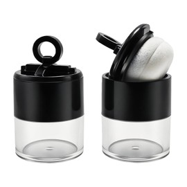 2PCS Plastic Loose Powder Case Round Face Powder Container Jar with Lid Mirror and Sponge Puff Mini Portable Makeup Jar DIY Cosmetic Storage for Blusher Powder 10Gram