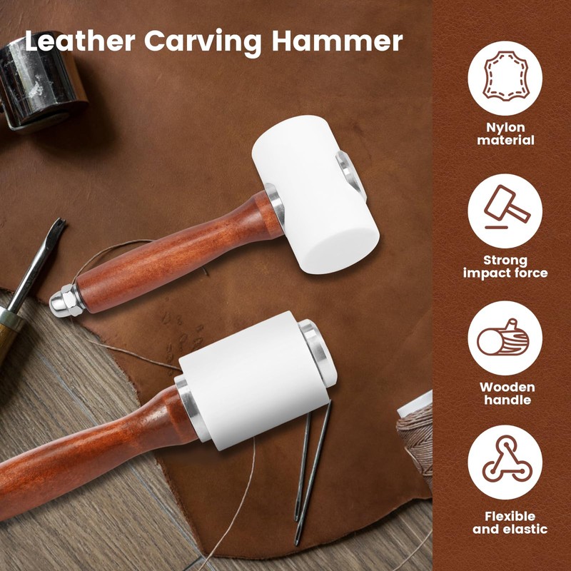 UKQRRTC 2Pcs Leather Carving Hammer, Wood Handle Leathercraft Mallet, Straight