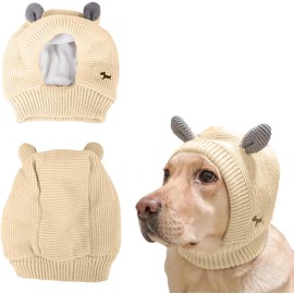 Dog Ear Muffs Noise Protection, Cute Winter Ear Warmer Covers for Pets, Dog Stress and Anxiety Relief Cover (Beige, S)