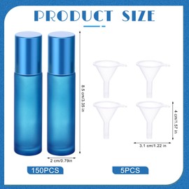 Sumind 150 Pcs Essential Oil Roller Bottles 10 ml Glass Empty Roll on Bottles with Stainless Steel Balls Leak Proof with 5 Funnel for Travel Essential Oil(Frosted Dark Blue)