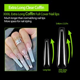 240PCS Full Cover Long Coffin Nail Tips, 3XL Long Coffin Ballerina Nails Tips Extra Long Coffin Press On Nails No C Curve, Clear Coffin Ballerina Nail Tips for Acrylic Nail Tips Professional,12 Sizes