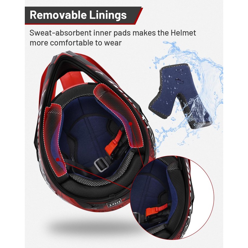 OUMURS DOT Youth Dirt Bike Helmet with Goggles & Gloves