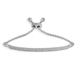 Jewelili Sterling Silver 1/3 Cttw Natural White Round Diamonds Bolo Bracelet, 9.5"
