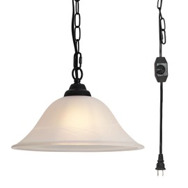 ALIYIQI Vintage Plug in Pendant Light,Hanging Lights with Plug in Cord,16.4Ft Cord & 14.7Ft Chain Dimmable Black Hanging Light Fixture,Hanging Lamp with On/Off Switch for Kitchen,Bedroom,Living Room
