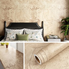 Livelynine 15.8x394" Light Brown Wallpaper Peel and Stick Bedroom Wallpaper Accent Wall Tan Beige Neutral Industrial Look Concrete Cement Lime Wash Wallpaper Removable Contact Paper for Walls Office