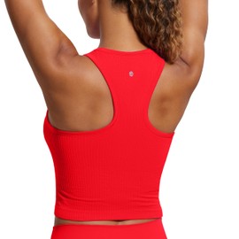 CRZ YOGA Sujetador Deportivo con Espalda Cruzada Acolchada sin Costuras de Canalé y Cuello Alto para Mujer Rojo Profundo Mediano
