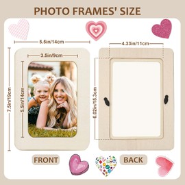 10 Pack Unfinished Wooden Frames for 4 x 6 Photos, DIY Standing Wooden Picture Frames Painting Craft Kit with 12 Painting Color Pens 50 Heart Stickers for DIY Crafts