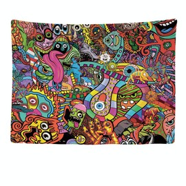 Ulticool - Tapestry Decoration Home - Psychedelic Trippy Crazy Faces - 200 x 150 cm - Wall Towel Wall Hangings - Accessories for Bedroom Living Room Children's Room