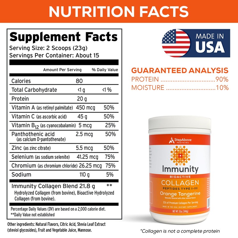 Step Above Proteins, Immunity Collagen Peptides, Orange Tangerine, 12 Oz