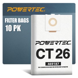 POWERTEC 496187 Selfclean Filter Bags for Festool CT26 Dust Extractor, Vacuum Bags for Festool CT26, CT26 E, CTL26, CTM26, 10 Pack (75037-P2)