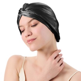 SGMSILK Silk Bonnet for Sleeping Women, 100% Mulberry Silk Sleep Cap with Elastic Band, Double Layer Silk Sleeping Bonnet for Women Hair Care Black