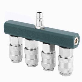 4 Way Air Hose Splitter, T 5 Port Quick Connect Manifold 1/4in NPT Thread Air Hose Coupler Pneumatic Fittings Brass Galvanized Pneumatic Fitting Adapter