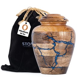 STONLIF Wooden Cremation Urns for Human Ashes 80 Cubic Inches - Urn for Adult Male & Female - Decorative Urns, Funeral Urns, Burial Wood Urns for Men, Women & Loved Ones - Blue, Medium (80 lbs)
