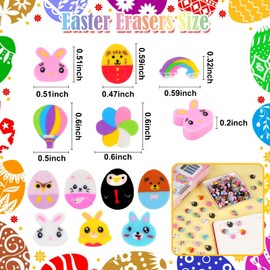 Wolpark Mini Easter Erasers for Kids Bulk 150Pcs Egg Bunny Rabbit Rainbow 12 Styles Novelty Pencil Erasers for Easter Egg FIllers Party Favor Classroom Rewards