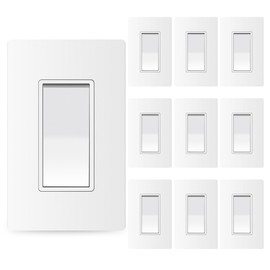 ThunderWay Matte White 3 Way Decorative Light Switch with Cover Plate, 15A 120V/277V, AC Rocker Paddle Wall Switches Replacement, Self-Grounding, Residential Grade, UL Listed (10 Pack)