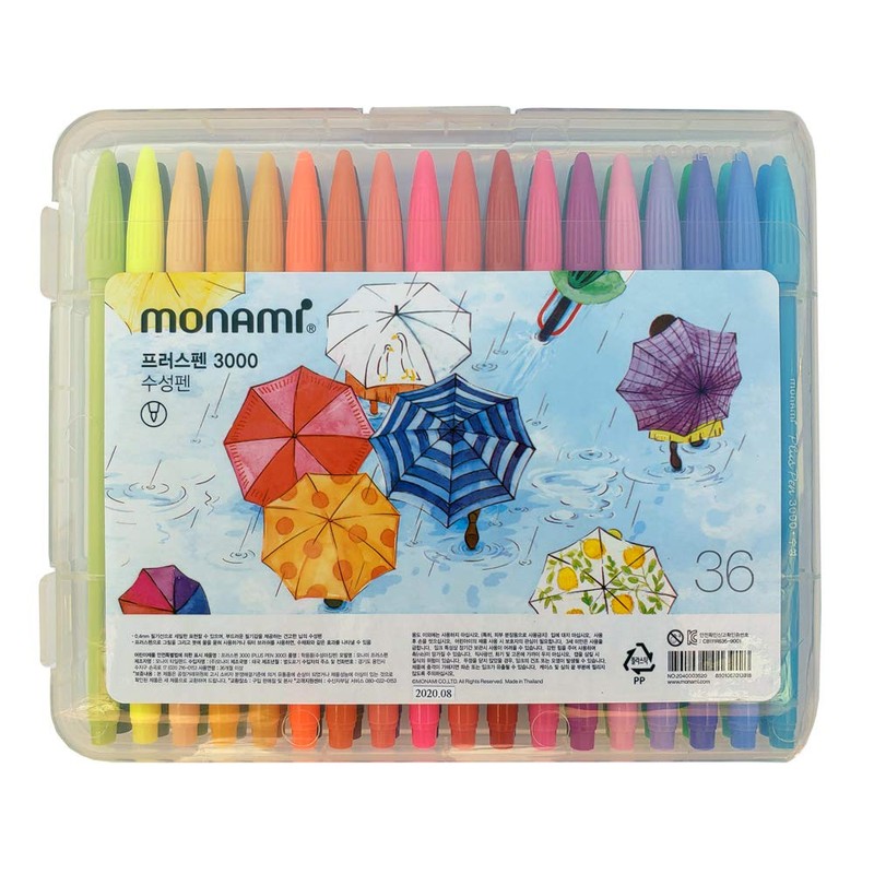 MONAMI Plus Pen フェルトチップペン 3000本 細字 (0.4mm) 塗り絵/絵/ジャーナル アソートカラー 36本パック