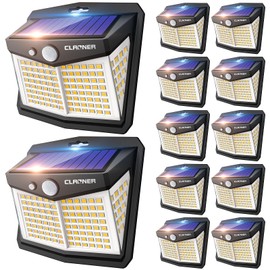 CLAONER Solar Motion Sensor Lights Outdoor, 12 Pack Solar Fence Lights IP65 Waterproof, Bright 128 LED Security Flood Lights with 270°Wide Angle, 3 Lighting Modes Motion Light for Outside, Warm White