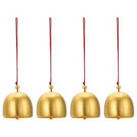 PATIKIL Wind Chime, Set of 4, Retro Temple, Outdoor Style, Metal, Chinese Wind Chime, 1.5" Diameter, For Outdoor Garden, Camping, Gold, Red
