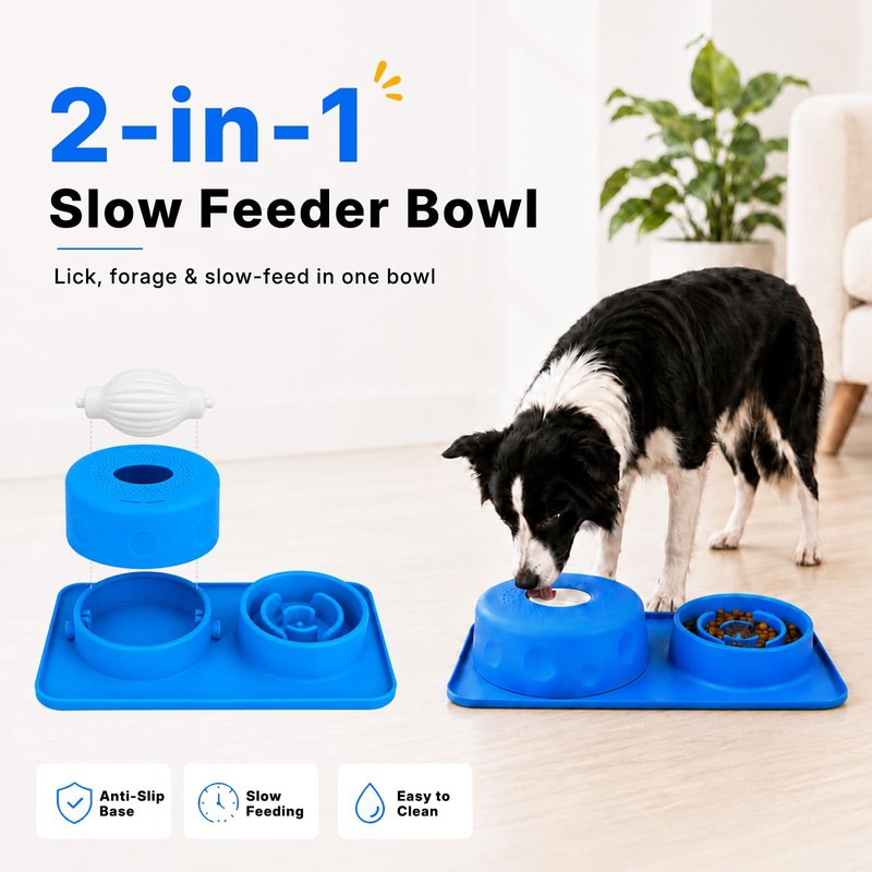 DTDBBFU 2-in-1 Dog Licking Bowl with Rolling Ball & Puzzle