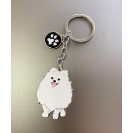 HongGun Pet Keychain, Dog ID Tag Keychain Cute Portable Metal Key-Ring Bag Keying Key Decor Car Keyring Corgi Keychain (White Pomeranian)