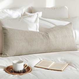 Artscope Cozy Striped Corduroy Lumbar Pillow Cover Super Soft Decorative Square Throw Pillow Covers Case Cushion Covers for Sofa Couch Bedroom Car Decor 14x36 Inch, Grey Beige