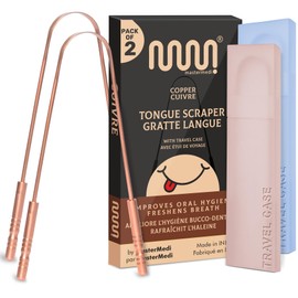 MasterMedi Tongue Scraper for Bad Breath - Stainless Steel Cleaner for Oral Hygiene (Copper 2 Count (Pack of 1))