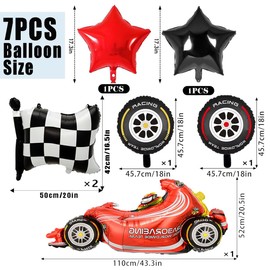 Black and White Checker Spandex Arch Backdrop Cover & 7pcs Race Car Balloons Birthday Party Decorations Baby Shower Racing Theme (6.6FT)