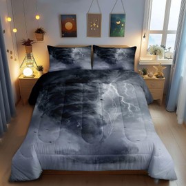3D Tornado Comforter for Boys Kids Girls Lightning Comforter Set Full Size Home Decor Soft Natural Disaster Bedding Set Tornado Pattern All Season Teen Bedroom Down Duvet,1 Comforter with 2 Pillowcase
