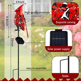 VIHOSE Cardinal Decor Garden Stake Solar Metal Red Cardinal Lights Outdoor Decor Cardinal Solar Waterproof LED Light Lawn Ornaments for Garden Landscape Lawn Flower Bed Patio Christmas Yard Decoration