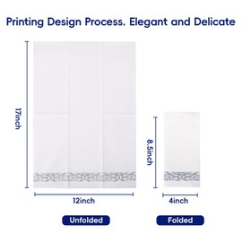 200 Disposable Hand Towels Soft and Absorbent Linen Feel Dinner Napkin Durable Decorative Bathroom Hand Napkins Good for Kitchen, Parties, Weddings, Dinners or Events White and Silver