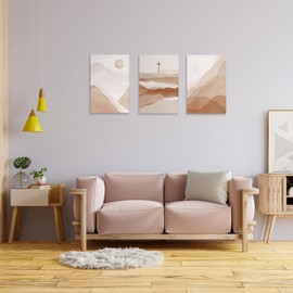 Mid Century Natural Mountain Prints Scripture Wall Decor Inspirational Bible Verse Psalm 23 Matthew 28:6 Canvas Prints Warm Boho Wall Art Christian Home Decor "Faith Can Move Mountains" 16"x24" Set 3