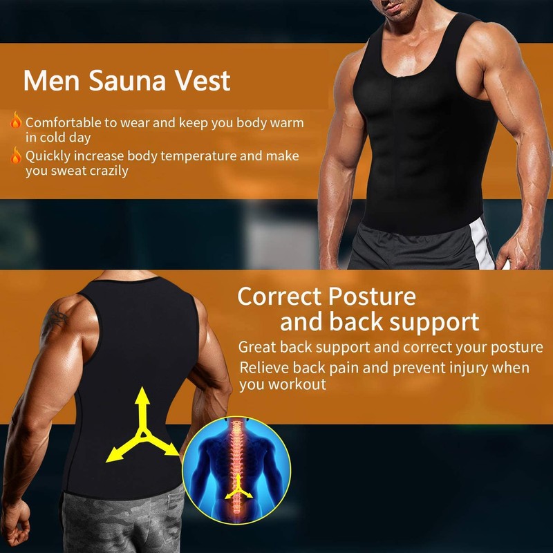 BODYSUNER Sauna Suit Sweat Vest Workout Tank Top for Men