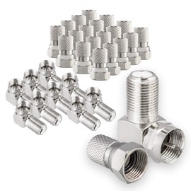 HB-DIGITAL Angle Adaptor Set for Satellite Systems: 20x F-Connector (Nickel Plated) + 10x F-Angle Adapters [F-Connector (SAT Male) to F-Female (SAT Female)] Right Angle Corner Connector 90° Degree