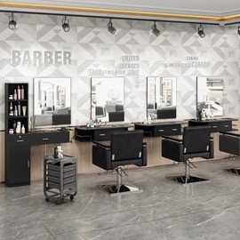 RESHABLE Wall Mount Salon Barber Mirror,Salon Equipment Mirror for Hair Stylist Bathroom Vanity Barbershop,Black(33" H X 26" W)