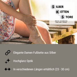 Heart Anklet – Length Selectable 23 – 30 cm – Genuine 925 Silver, Sterling Silver, without stone